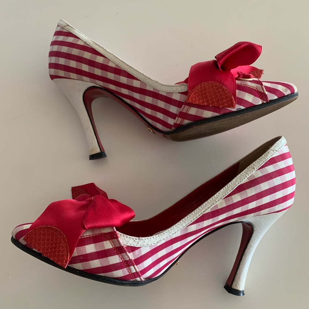 DOLCE & GABBANA Shoes Red Checkered with Bow size 37 - Picture 14 of 14